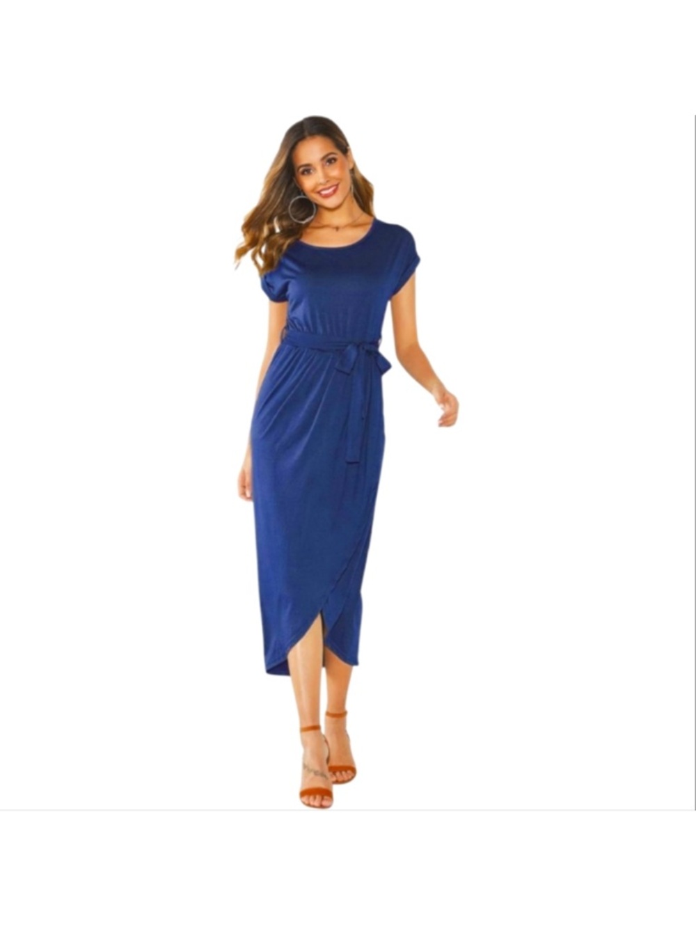 Classic Navy Tie-Waist Midi Dress by